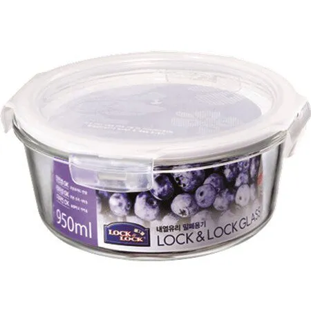 קופסת זכוכית עגולה לאחסון מזון עם מכסה 950 מ"ל Lock & Lock