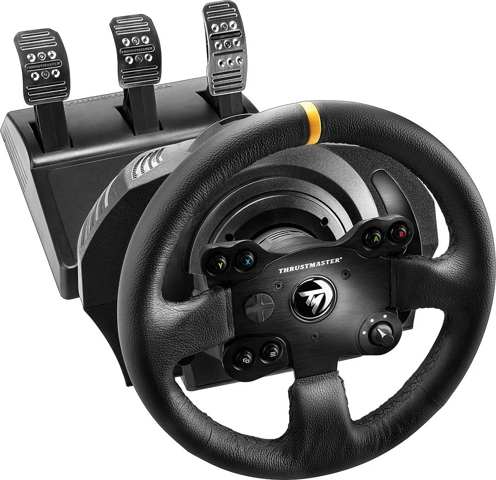הגה מירוצים כולל דוושות Thrustmaster TX-RW Leather Edition Feedback לאקסבוקס ONE ולמחשב PC