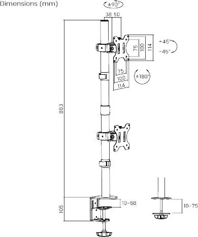 זרוע שולחנית ורטיקלית ל-2 מסכים בגודל 13"-32" אינץ' Lumi LDT12-C02V