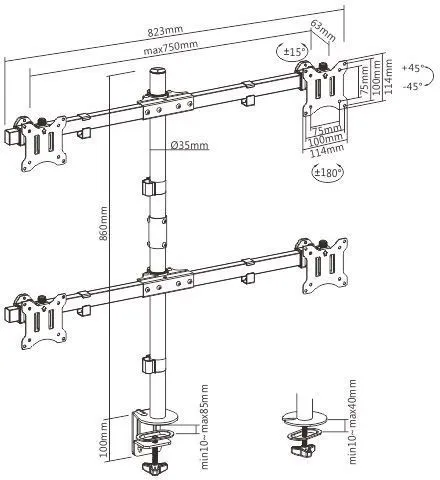זרוע שולחנית ל-4 מסכי מחשב בגודל 17"-32" אינץ' Lumi LDT57-C04