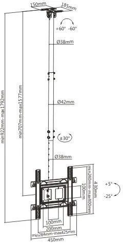 זרוע תלייה מהתקרה למסכי טלויזיה בגודל 32"-70" אינץ' Lumi PLB-CE1044-01