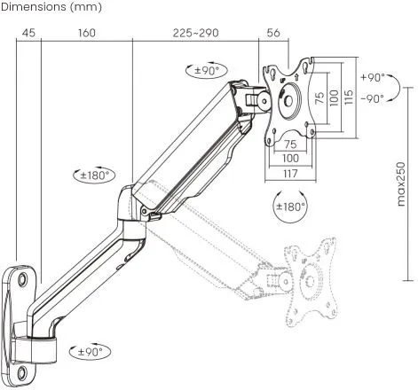 זרוע קיר למסך מחשב בגודל 17"-32" אינץ' Lumi LDA32-112E