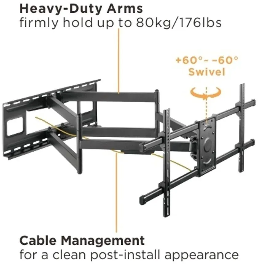 זרוע קיר דו מפרקית לטלויזיה בגודל 43"-90" אינץ' Lumi LPA49-486XLD