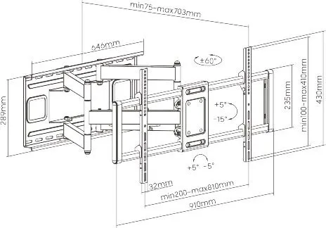 תושבת קיר דו מפרקית למסכים כבדים בגודל 43"-100" אינץ' Lumi LPA77-486