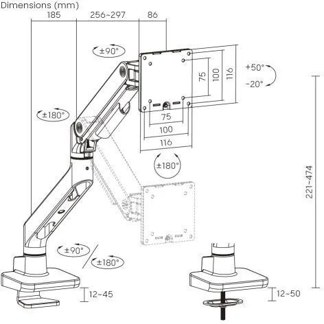 זרוע שולחנית דו מפרקית למסך מחשב בגודל 17"-49" אינץ' Lumi LDT81-C012