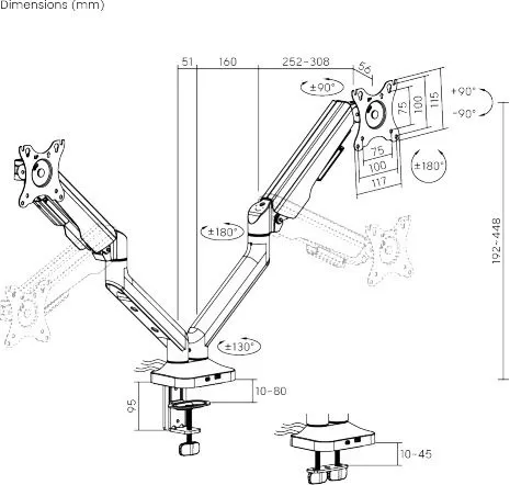 זרוע שולחנית כפולה למסכי מחשב בגודל 17"-35" אינץ' עם חיבורי Type-C ו-USB Lumi LDT94-C024UCE