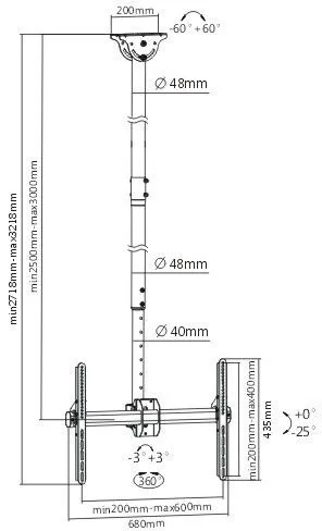 מתקן תלייה תקרתי לטלויזיה בגודל 37"-86" אינץ' Lumi PLB-CE946-01XL