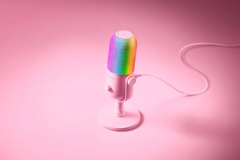 מיקרופון קונדנסר עם תאורת RGB לגיימרים עם תאורת Razer Seiren V3 Chroma – צבע ורוד