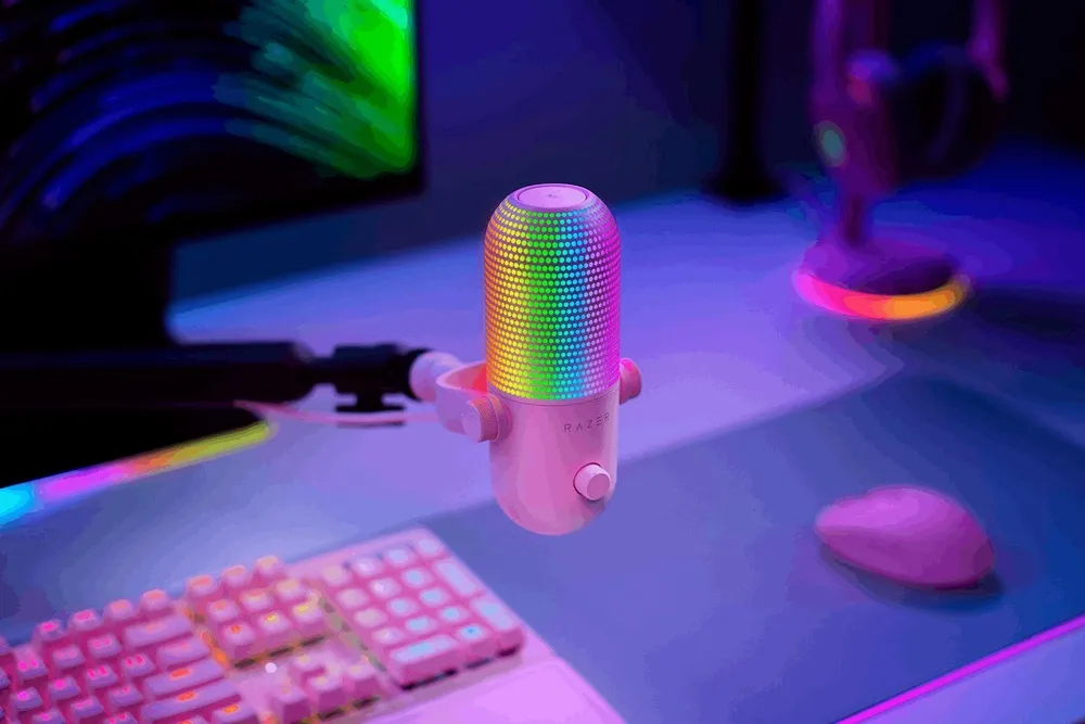 מיקרופון קונדנסר עם תאורת RGB לגיימרים עם תאורת Razer Seiren V3 Chroma – צבע ורוד