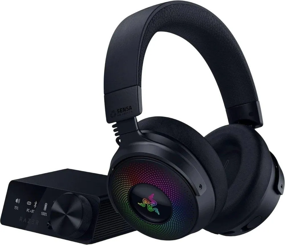 אוזניות גיימינג אלחוטיות עם יחידת שליטה Razer Kraken V4 Pro בצבע שחור