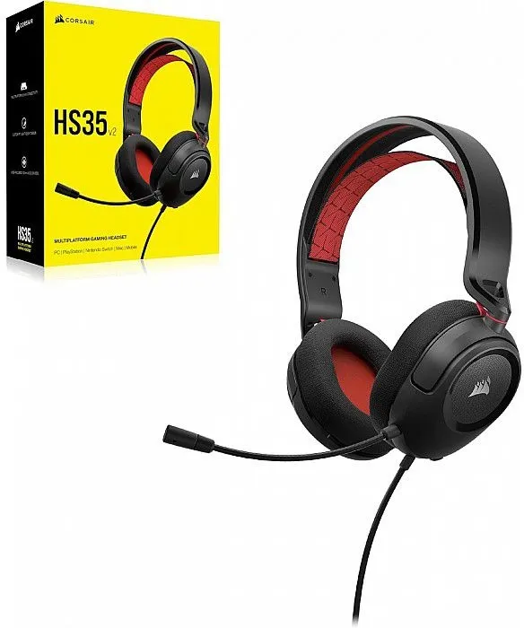 אוזניות גיימינג חוטיות Corsair HS35 v2 Multiplatform אדום