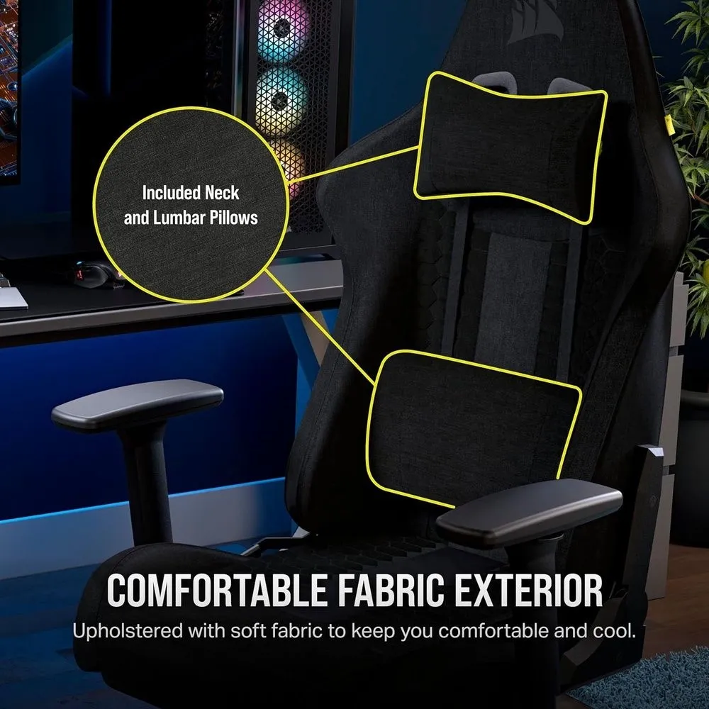 כסא גיימינג Corsair מדגם: TC100 Fabric בצבע שחור/אפור מתכתי עם עומס נשיאה של עד 120 ק"ג