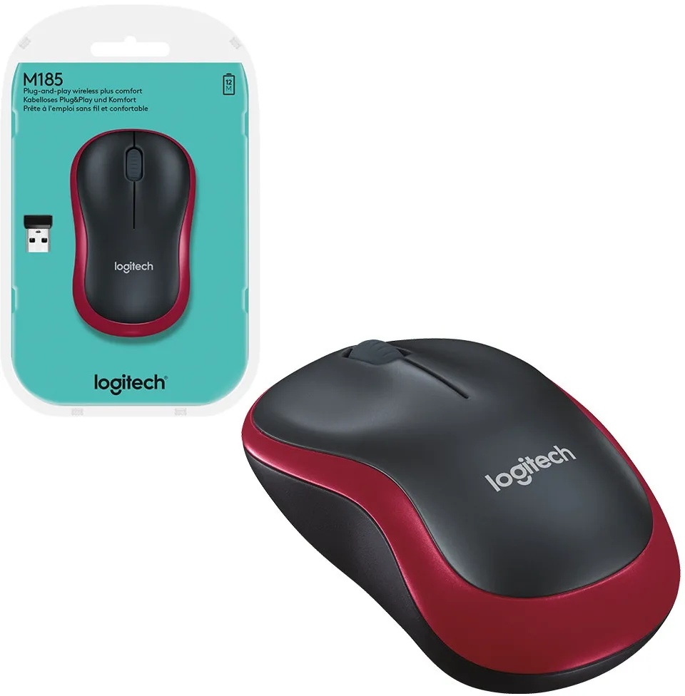עכבר אלחוטי בצבע שחור – אדום Logitech M185