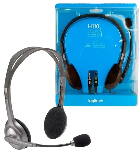 אוזניות קשת ומיקרופון Logitech Stereo H110 בצבע כסף