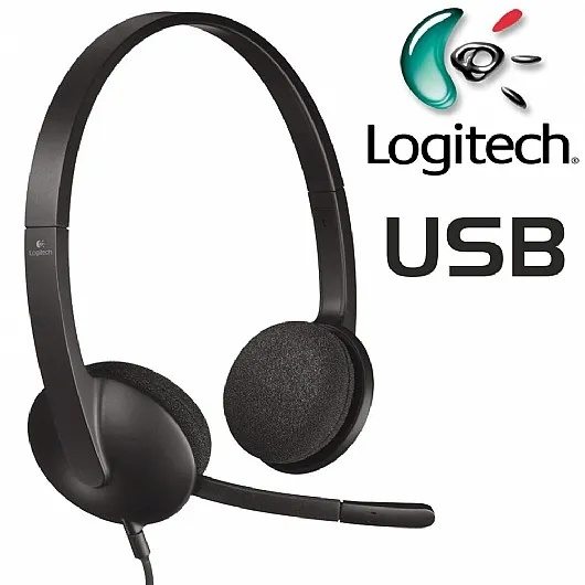אוזניות קשת חוטיות Logitech H340 בצבע שחור