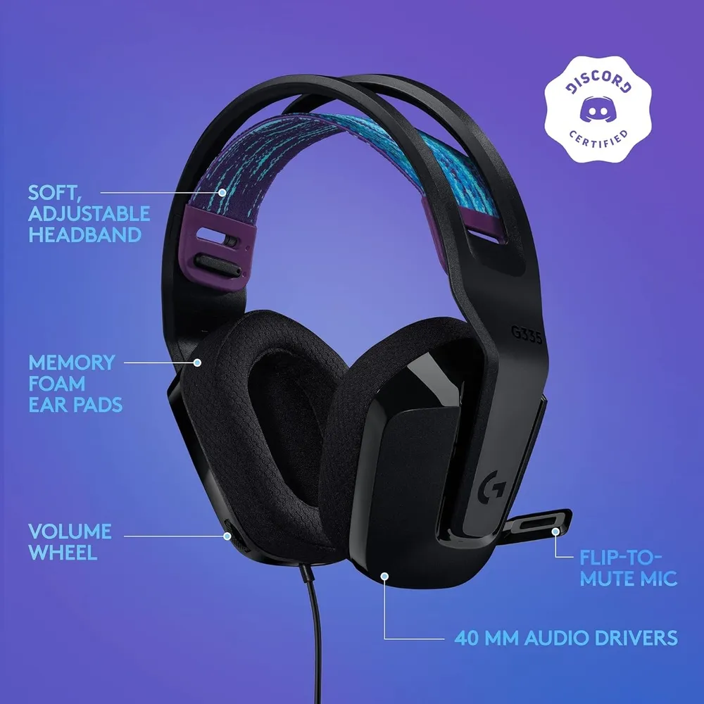 אוזניות גיימינג חוטיות Logitech G335 Black