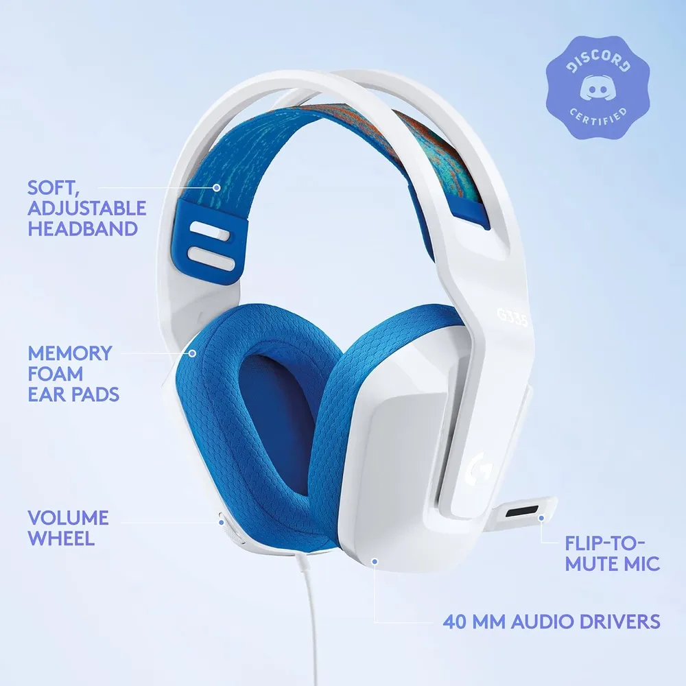 אוזניות גיימינג חוטיות Logitech G335 White