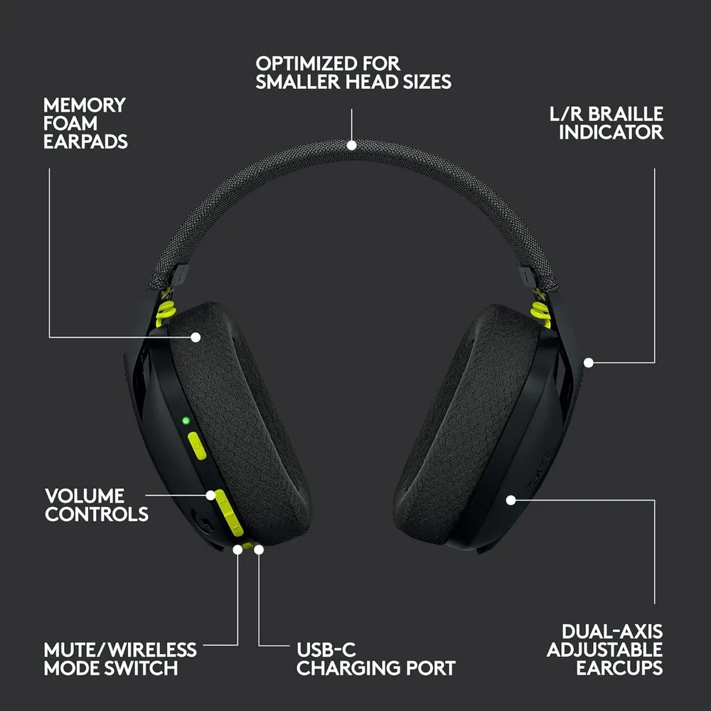 אוזניות גיימינג אלחוטיות Logitech G435 LIGHTSPEED Wireless Black and Neon Yellow
