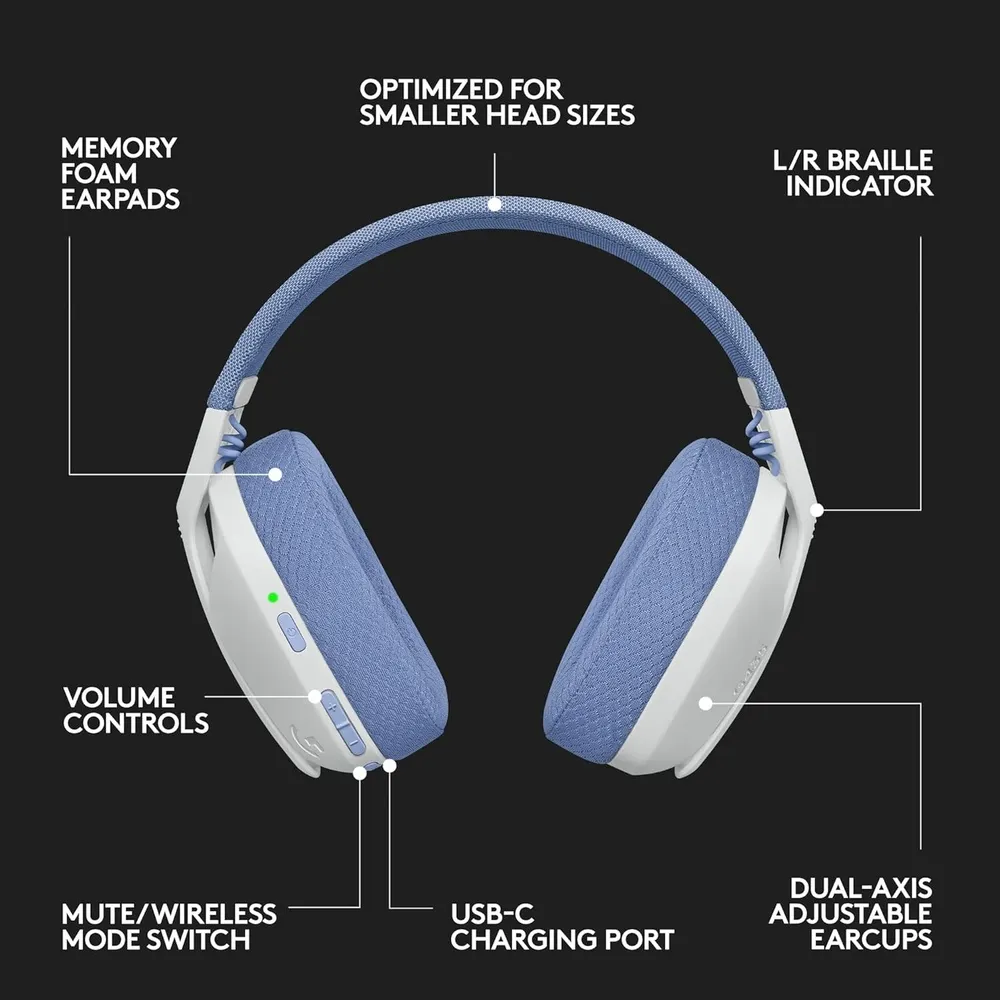 אוזניות גיימינג אלחוטיות Logitech G435 Wireless לבן לילך