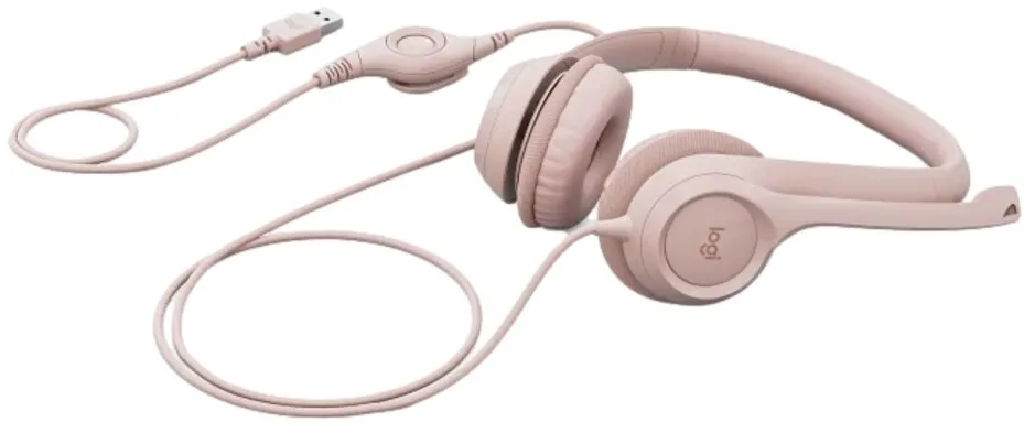 אוזניות קשת חוטיות Logitech H390 בצבע ורוד