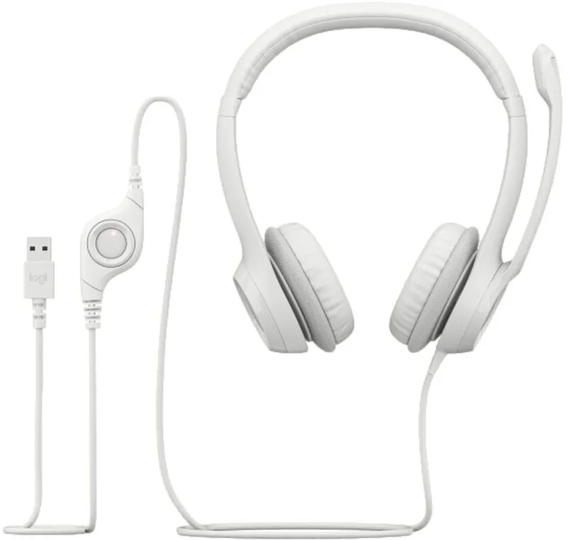 אוזניות קשת חוטיות Logitech H390 בצבע לבן