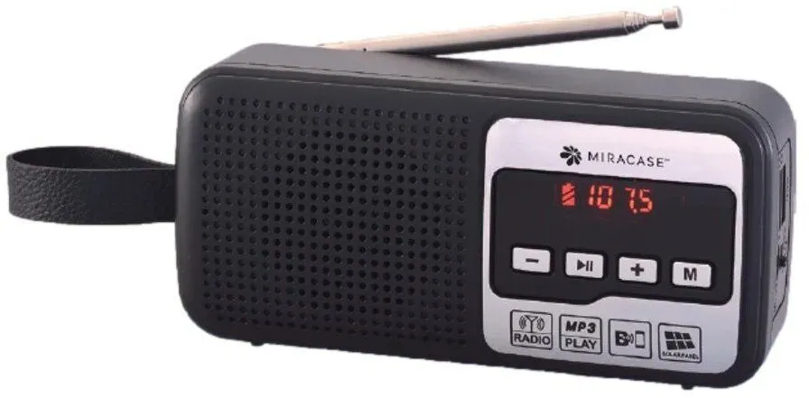 רדיו FM דיגיטלי כולל Bluetooth וטעינה סולארית Miracase 500MFMR – בצבע שחור/כסוף