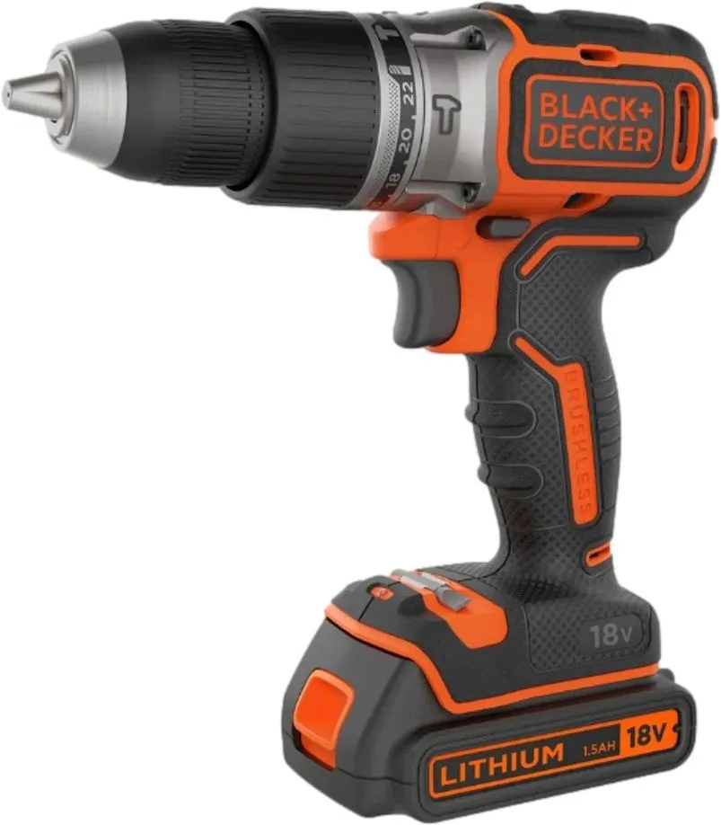 מברגה / מקדחה 18V + סוללת 2Ah + סט אביזרים 20 חלקים + מזוודת נשיאה ומטען Black+Decker BDCHD18D1KA-QW