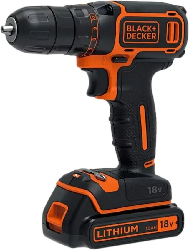 מברגה / מקדחת פוטר 18V + סוללת 1.5Ah + מטען Black+Decker BDCDC18-QW