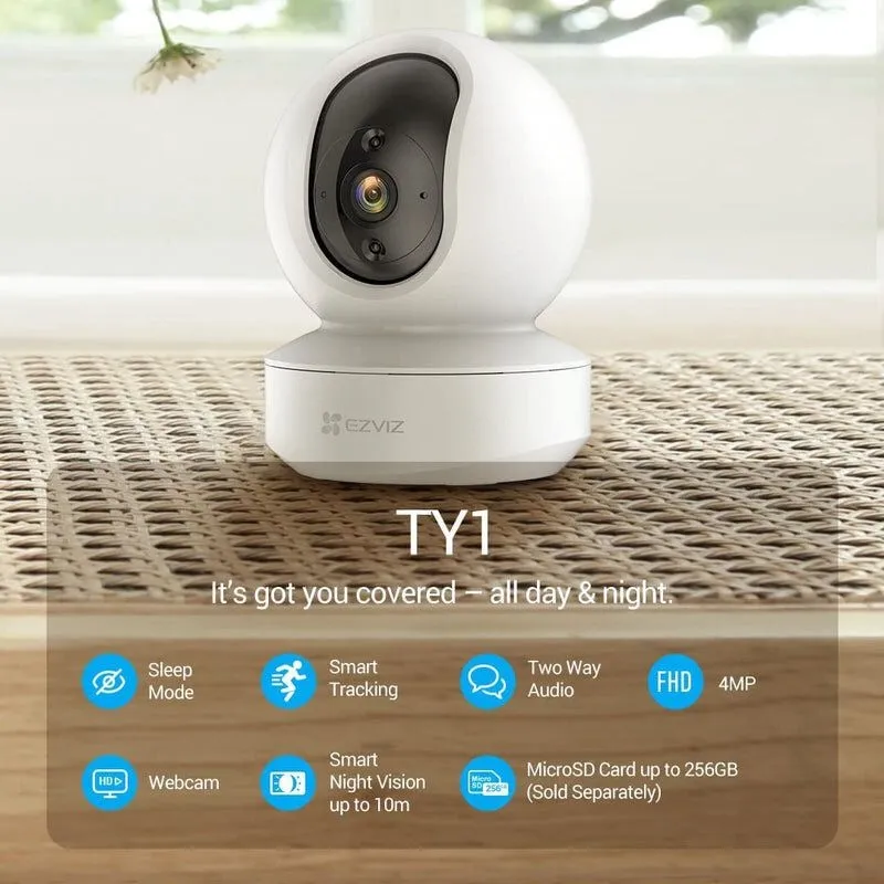 מצלמת אבטחה אלחוטית מסתובבת Ezviz TY1 Pan & Tilt Internet PT 4MP