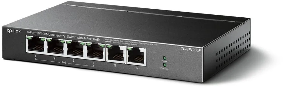 מתג שולחני TP-Link 6 Ports 10/100Mbps With 4 Port PoE+ TL-SF1006P