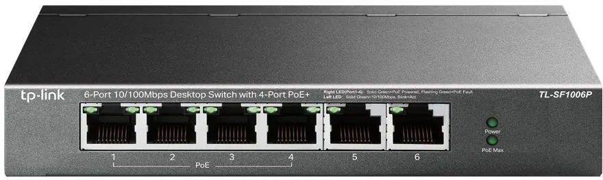 מתג שולחני TP-Link 6 Ports 10/100Mbps With 4 Port PoE+ TL-SF1006P