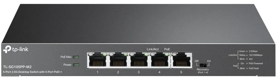 רכזת/מתג שולחני TP-Link 5 Ports 2.5G Multi-Gigabit with 4-Port PoE++ TL-SG105PP-M2