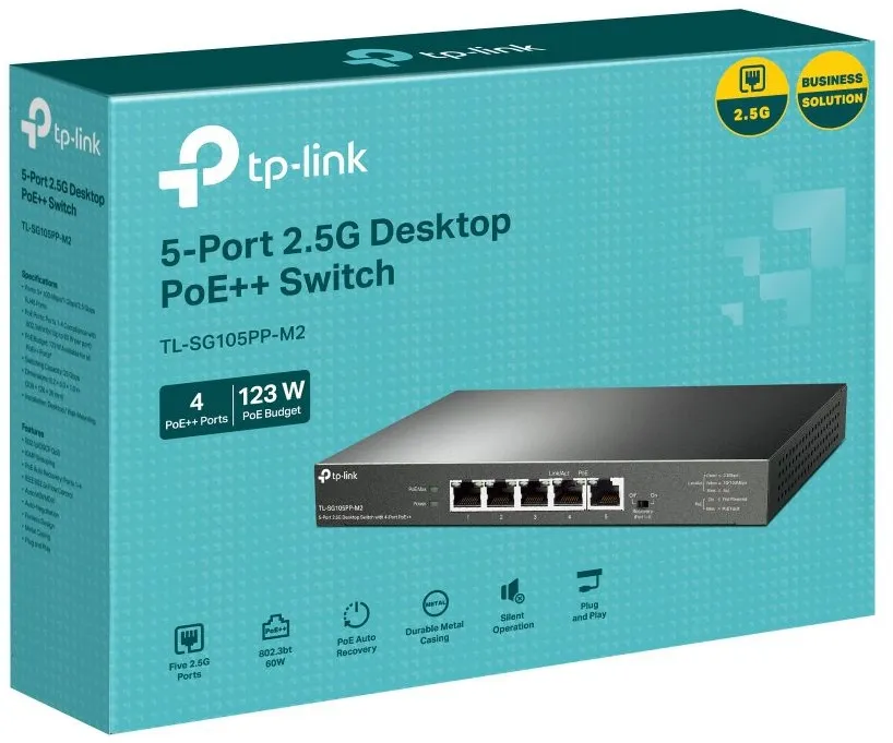 רכזת/מתג שולחני TP-Link 5 Ports 2.5G Multi-Gigabit with 4-Port PoE++ TL-SG105PP-M2