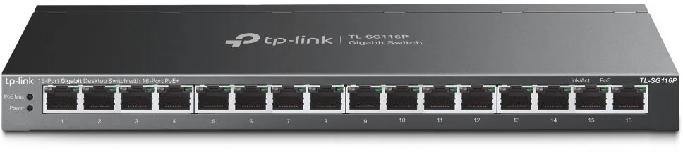 מתג TP-Link 16 Ports Gigabit Desktop Switch PoE+ TL-SG116P