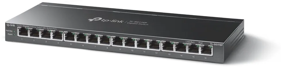 מתג TP-Link 16 Ports Gigabit Desktop Switch PoE+ TL-SG116P