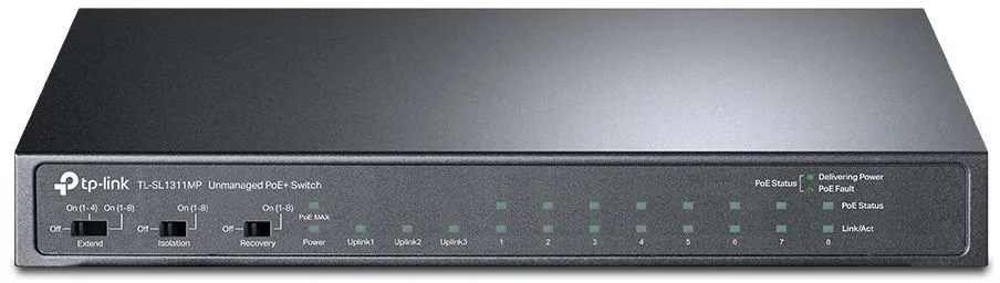 מתג שולחני לא מנוהל TP-Link 8 Ports Gigabit With 8 Ports PoE+ TL-SL1311MP