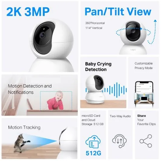 מצלמת אבטחה מסתובבת אלחוטית TP-Link Pan / Tilt Tapo C210
