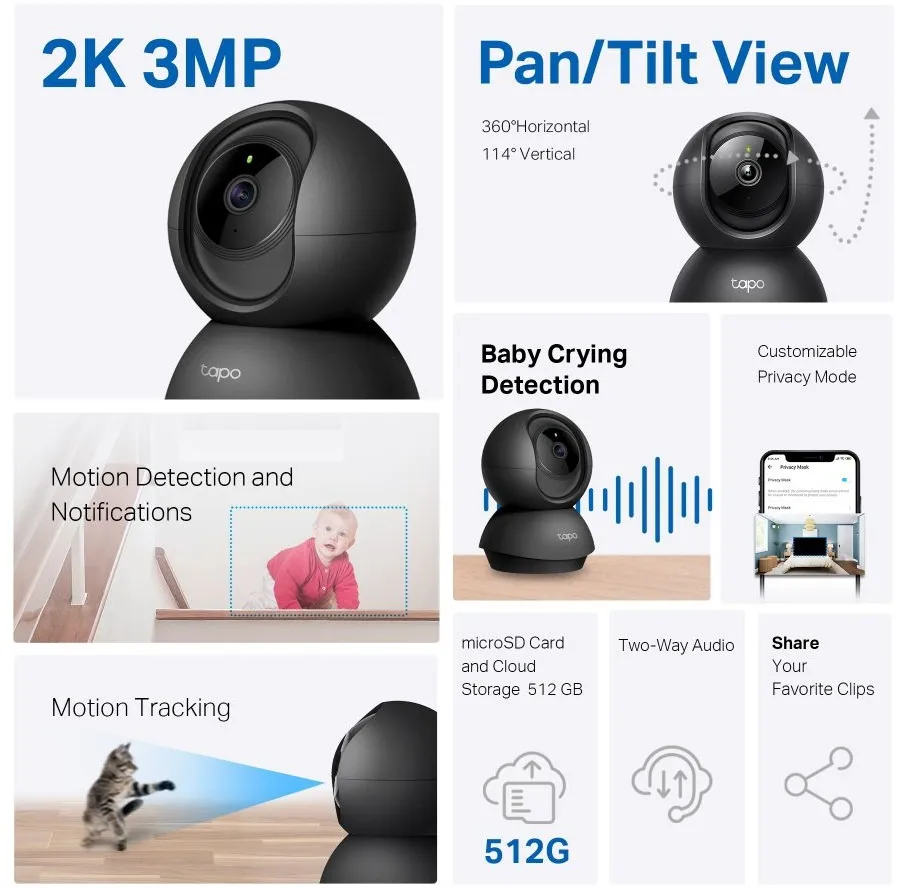 מצלמת אבטחה אלחוטית TP-Link Pan / Tilt Tapo C211