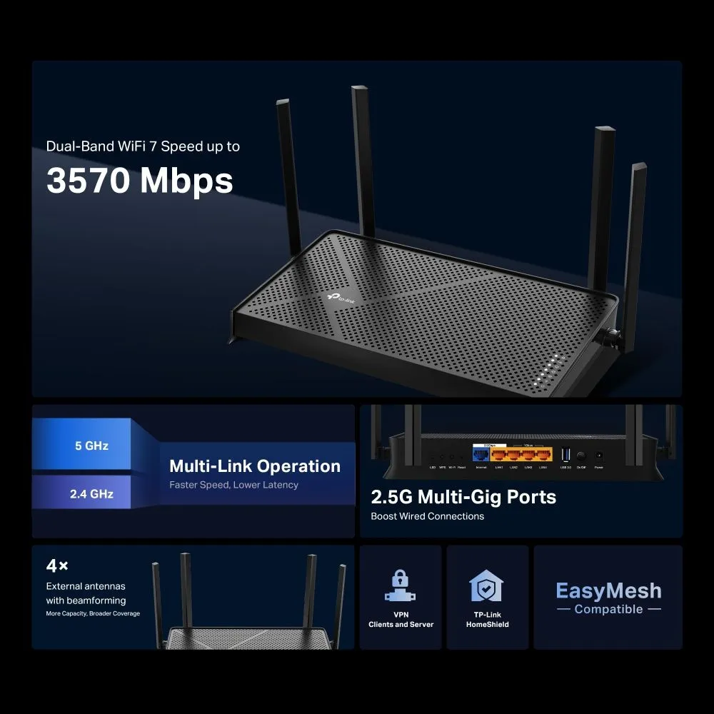 נתב TP-Link Archer BE230 BE3600 Dual-Band Wi-Fi 7 2.5G