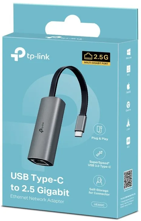 מתאם רשת מחיבור USB Type-C לחיבור רשת מהיר TP-Link UE302C 2.5 Gigabit