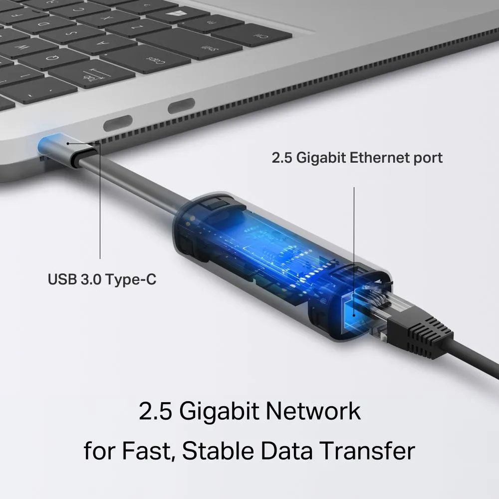 מתאם רשת מחיבור USB Type-C לחיבור רשת מהיר TP-Link UE302C 2.5 Gigabit