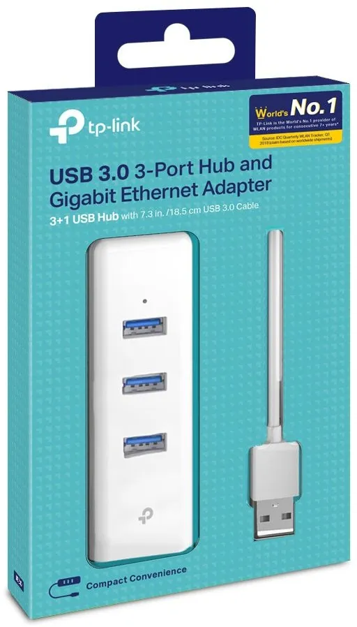 מפצל USB 3.0 לחיבור רשת RJ45 בעל 3 חיבורי TP-Link UE330 USB 3.0
