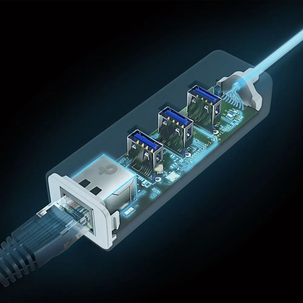 מפצל USB Type-C לחיבור רשת RJ45 עם 3 חיבורי TP-Link UE330C USB 3.0