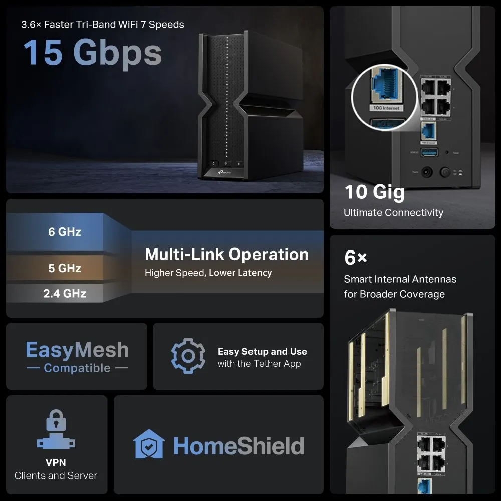 ראוטר גיימינג TP-Link BE15000 Tri-Band Wi-Fi 7 Archer BE700
