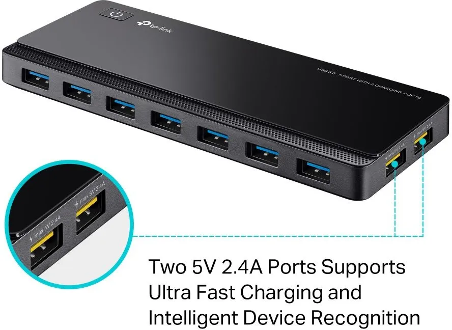 מפצל USB 3.0 עם 7 פורטים ו-2 לטעינה TP-Link UH720