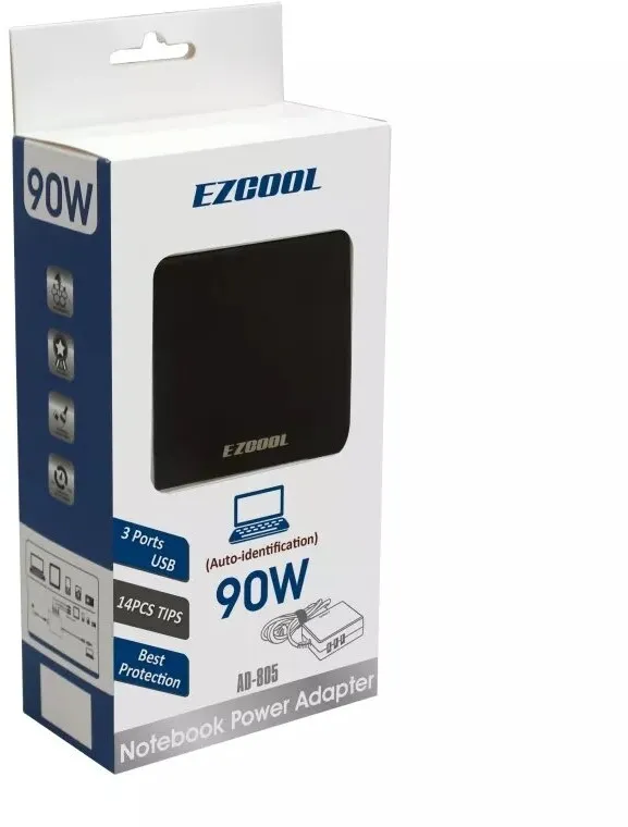 ספק כח אוניברסלי למחשבים ניידים עם חיבורי EZCool 90W AD-805 USB