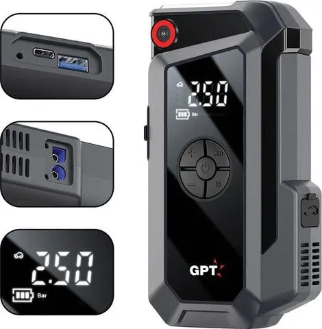 בוסטר התנעה לרכב עם קומפרסור לניפוח גלגלים GPT BO16COM 8000MA