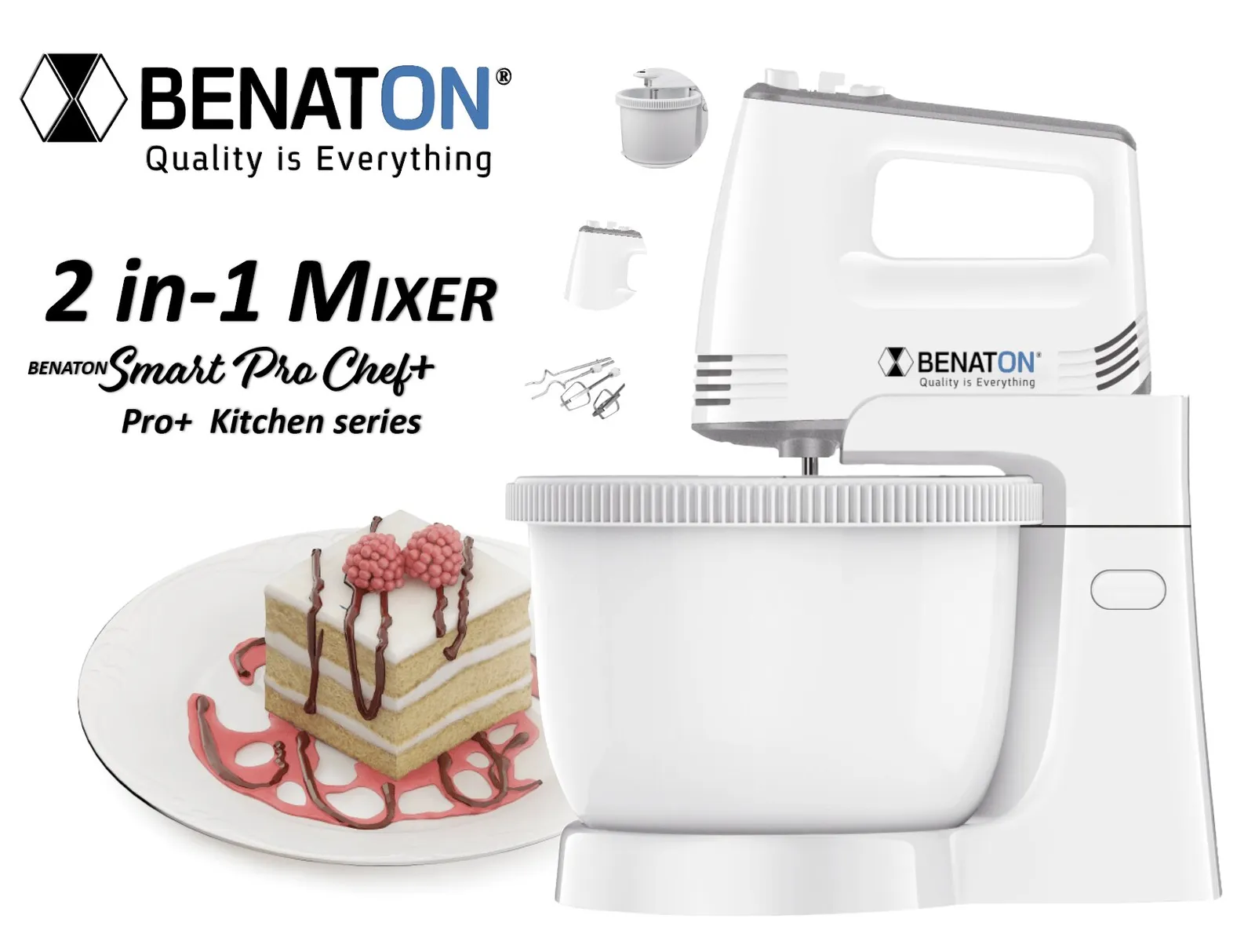 מיקסר יד + קערה Benaton BT-9108 200W 2.5L בצבע לבן