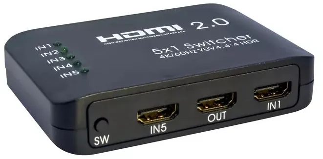מפצל HDMI2.0 4K Ultra HD בעל 5 כניסות ויציאה אחת עם שלט מבית Gold Touch