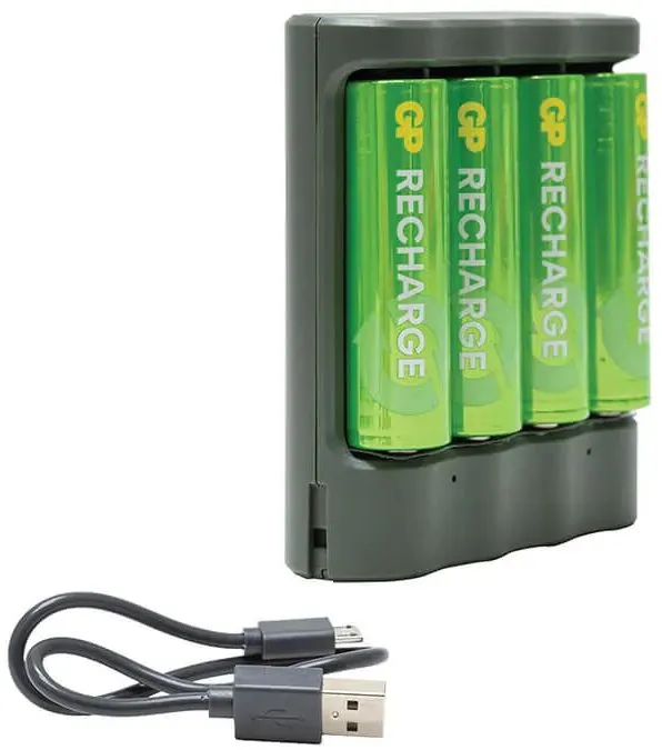 מטען 4 סוללות USB כולל 4 סוללות AA נטענות דגם GPACSB441022 – מבית GP